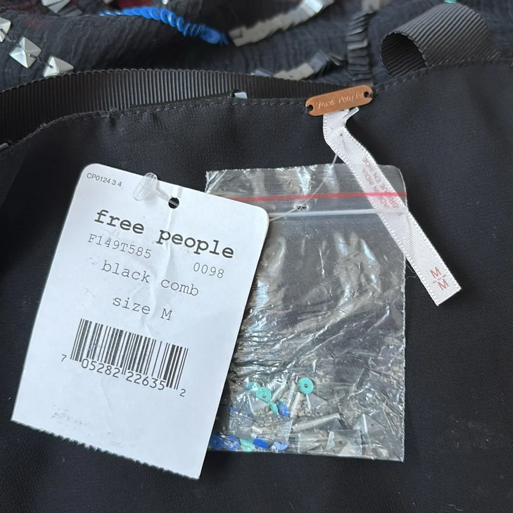 NWT Free People Tank Top Sequins Criss-Cross Women’s Medium Black Bedazzled